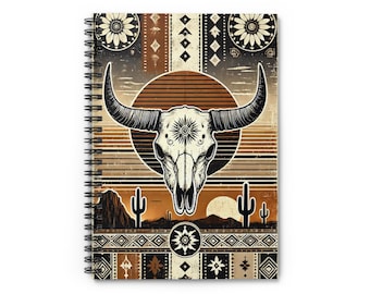 Personalized Spiral Notebook - Bull Skull Design, Rustic Journal, Southwest Style, Unique Gift, Spiral Notebook - Ruled Line