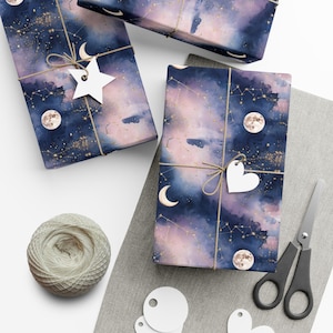 Celestial Moons Wrapping Paper, Space Theme Gift Wrap, Lunar Design, Galaxy Gift Wrap, Unique Presents
