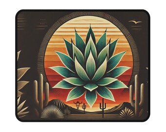 Agave Sunset Art, Southwestern Desert Landscape with Cactus Silhouettes and Sunburst Mousepad with NonSlip Base