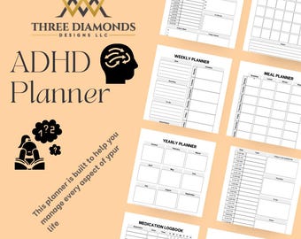 ADHD Planner Adult, Digital Download for Productivity, Daily Life Organizer, Mood Tracker, Meal Planning, Self Care Journal