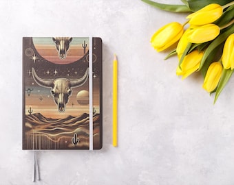 Desert Mirage Spiral Notebook with Bull Horns Design, Rustic Journal, Southwest Style Spiral Notebook - Ruled Line