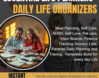 Essential Life Planner, weekly planner printable bestseller, daily weekly monthly planner, meal planner for busy moms, organization digital