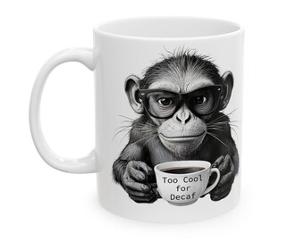 Playful Monkey Coffee Mug, Adorable Animal Print ,Caffeine Addict Gift, Funny Animal Ceramic Cup, Unique Coffee Gift, Ceramic Mug