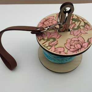 Customizable DELUXE Pink Magnolias Wristlet Yarn Carousel Crochet Yarn Holder Knitting Yarn Holder Gift Portable Mothers Day Gift