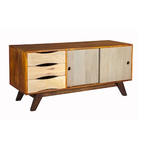 Wood Media Unit - Solid Mango Wood TV Stand with Drawers & Cabinets