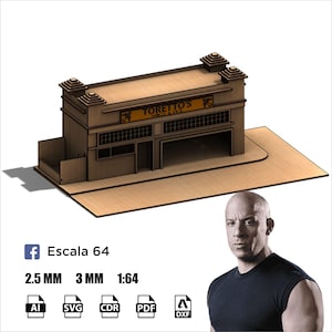 Cyfrowy plik Toretto Market Cafe Hotwheels Fast Furious Diorama wektor 1:64