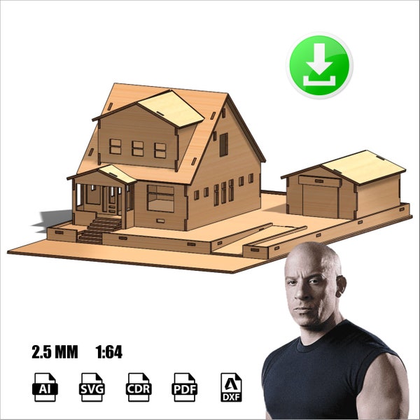 Archivo Digital Toretto House Maqueta Diorama Laser Cut Pdf Svg Dxf MDF 2.5 MM