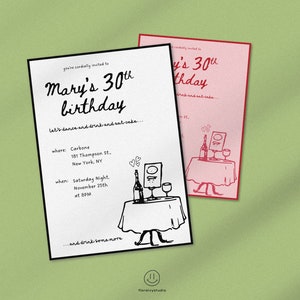 Hand-Drawn Birthday Dinner Party Invite: Retro Doodle (Canva Digital Download)