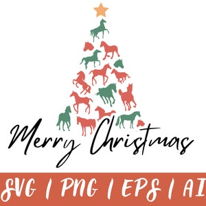 Frohe Weihnachten Pferd Weihnachtsbaum digitaler Download SVG-Clipart-Datei für Cricut, Schneidemaschine
