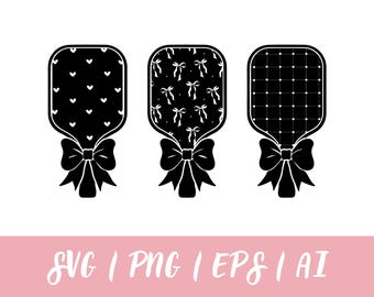 Coquette Pickleball Paddles Clipart | Girly Bow (svg, png, eps, ai) Digital Download