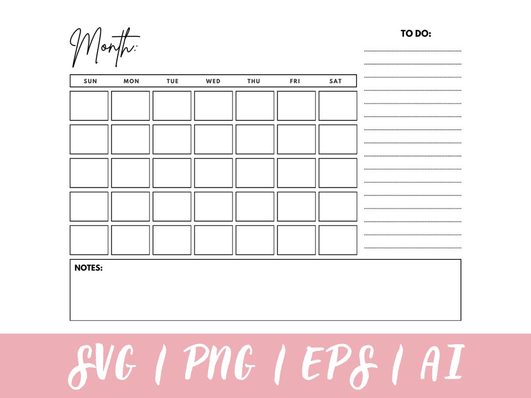 Monthly Blank Calendar Svg, Digital Download Clipart Calendar Printable ...