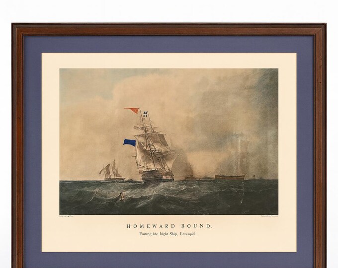 Art Print Vintage | Homeward Bound Rock Fort Light House Liverpool England S Walters Engraved Ship | Wall Decor Man Cave Nautical Coastal