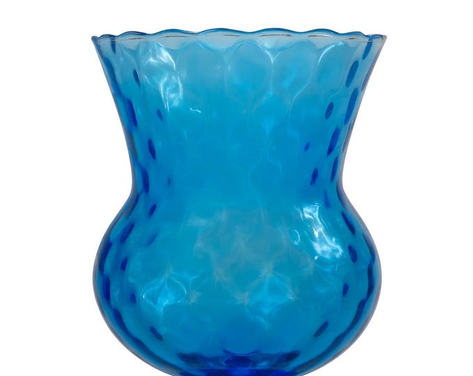 Pedestal Vase Snifter | Empoli Glass Aqua Blue Diamond Optic Hand Blown Italian | Mid Century MCM Footed Stemmed Art Glassware Collectible