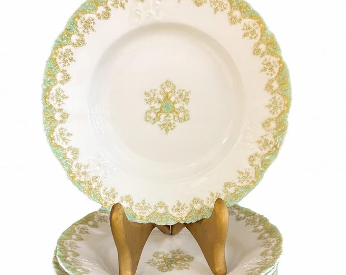 Soup Bowls Large Rim | Haviland Schleiger 1061 Limoges France Antique | Set 4 Replacement China Porcelain Burley & Company French China