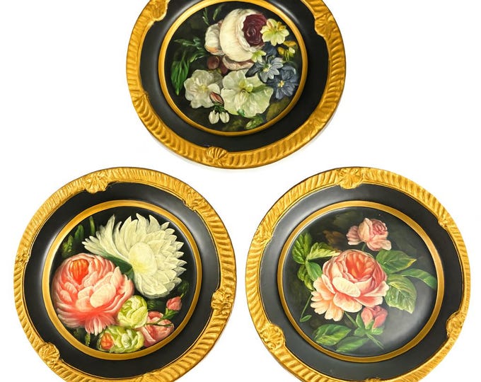 Floral Plates Gallery Wall Decor | Raymond Waites Hand painted Decorated Flower Set 3 | Vintage Cottage Core Traditional | Decorative Accent