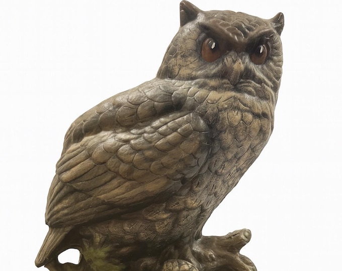 Great Horned Owl Statue Figurine Hand Painted | Hand Painted Vintage Ceramic | Home Decor Decorative Accents Mid Century Cottage Granny Core