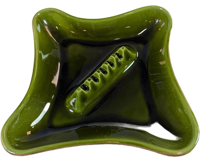 Cigar Ashtray | Green USA Pottery Berkley Mold | Square Boomerang | Mid Century Mod Outdoor Patio Entertaining Barware | Cigarette Tobacco