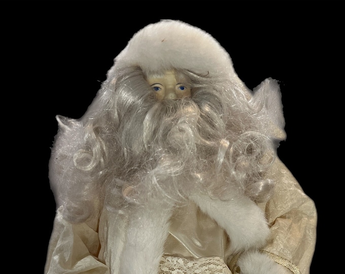 Large | Vintage | Santa | Tree Topper White Porcelain Face | Lace Gold Trimmed