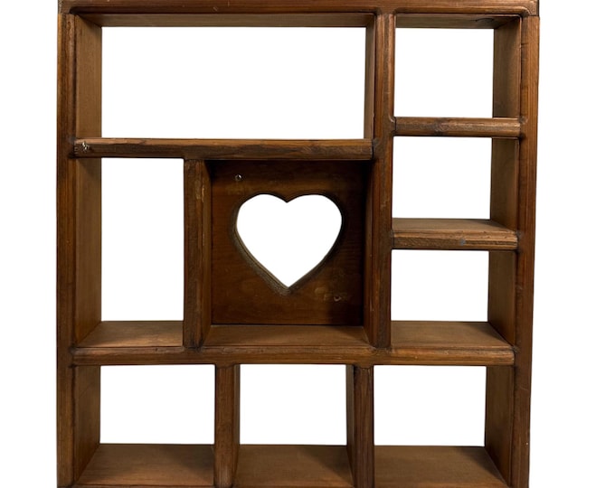 Wall Shelf Shadow Box Wood Heart Cut Out | Vintage Wooden Wall Decor Knick Knack Storage | Farmhouse Country Primitive Cottage Granny Core