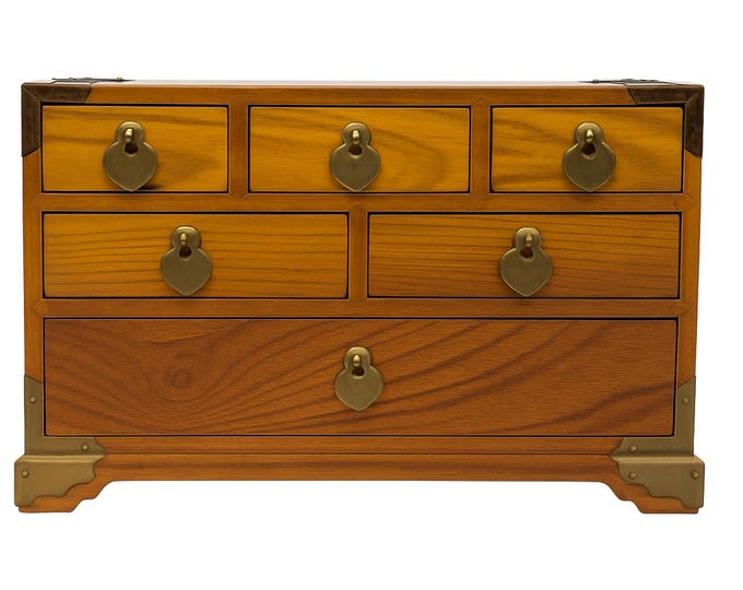 Tansu Jewelry Chest Tabletop Box Wooden | Japanese Velvet Lined Storage Brass handles Cabinet Storage| Handcrafted Wood Decorative Accents