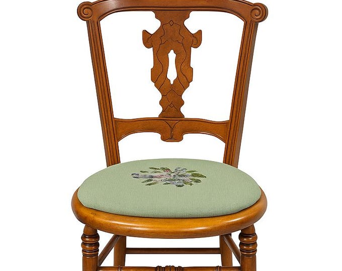 Walnut Accent Slipper Chair Eastlake Embroidered Seat | Antique Victorian Cottage Core Carved Burled Wood | Decorative Accents Home Decor