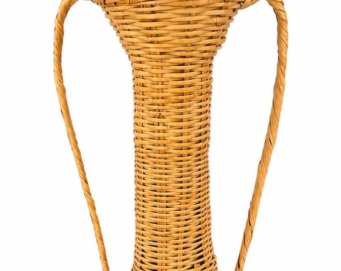 Floor Vase Large Cassia Rattan Wicker Vintage Double Handles Woven Boho Handmade Home Decor Decorative Accents