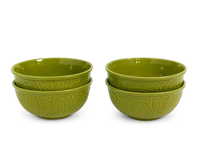 Coupe Bowls Cereal Soup Large Green | Majolica Pottery Leaves Stoneware Vintage Replacement China Serving ware Kitchen Hostess Wedding Gift