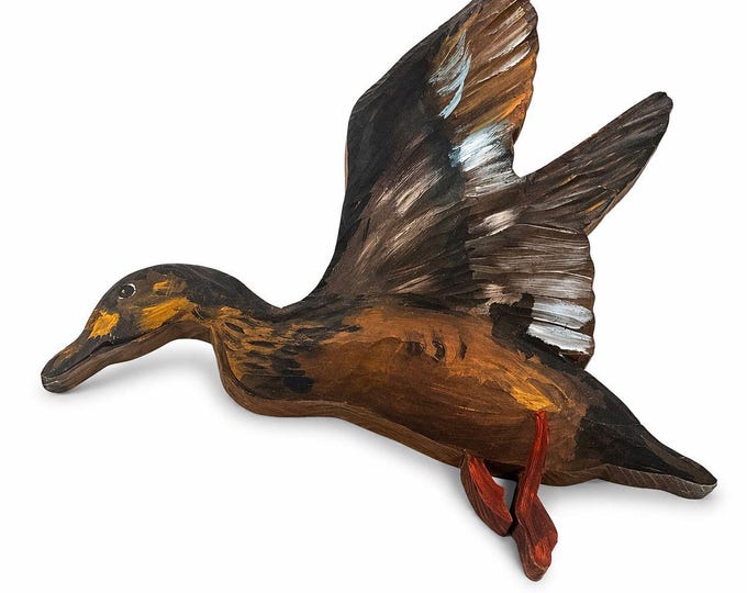 Duck Wall Hanging Wood Hand Painted Carved Vintage Wooden Home Decor Farmhouse Primitive Cottage Grandpa Hunting Lodge Man Cave Cabin Decor