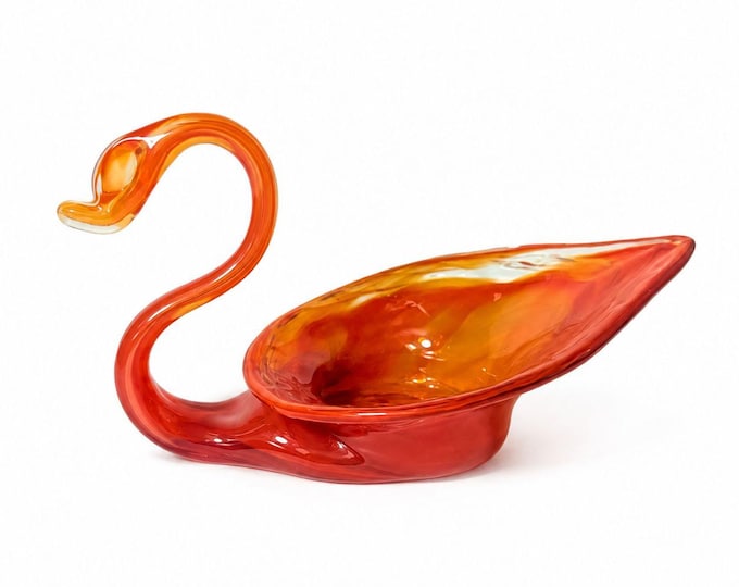 Vase Bowl Swan Vintage Sooner Glass Opalescent Orange Hand-Blown MCM Art Home Decor Serving Pieces