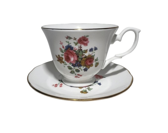 Vintage Royal Court Fine Bone China Roses Bouquet Teacup & Saucer England | Tea Party | Spring Easter | Garden Party | Gold Rimmed
