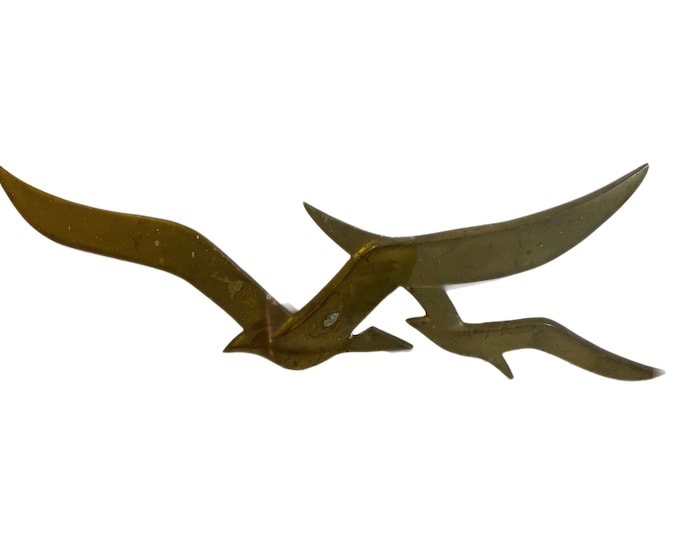 Vintage Mid Century Brass two Seagull Flying Birds Wall Decor 28" nautical beach