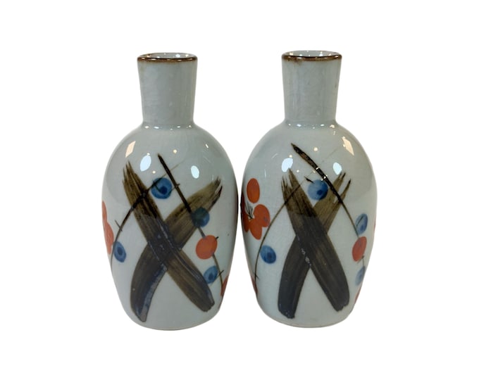 Japanese Sake Bottles Bud Vases | Pair Set 2 | Napcoware Japan Tokkuri |  Chinoiserie Oriental Asian | Vintage Mid Century Vibe | Ceramic