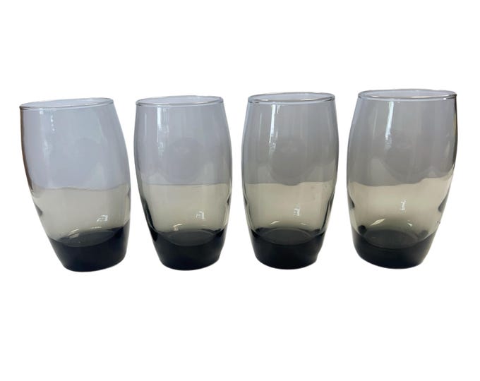 Vintage | Mid Century | Libbey Classic Smoke Tempo | Set 4 | Tea Water Drinking Glasses | Dining ware | Barware | Brown Smoky | Retro