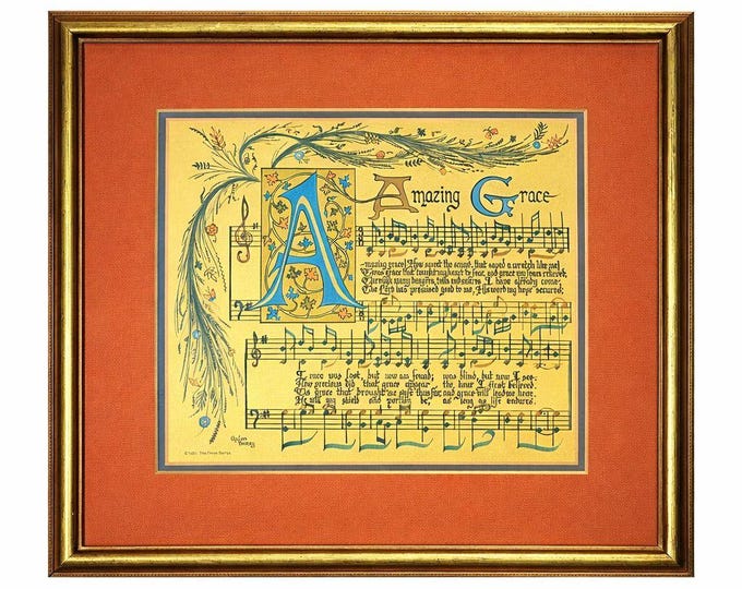 Wall Art Amazing Grace Calligraphy Galen Berry Music Framed Print Home Decor Decorative Aceents Regious Chrisitanity Home Decor Accents