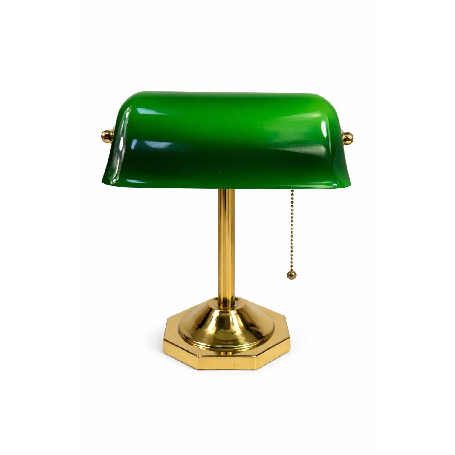 Lampada Da Scrivania/lampada Da Tavolo Antica In Ottone Francese, Con Paralume In Vetro Verde