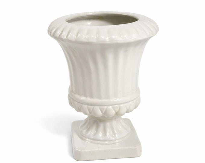 Urn Vase Planter Medici Pottery Style White Glazed Home Shelf Decor Decorative Accents Vintage Traditional Grand Millenial French Country