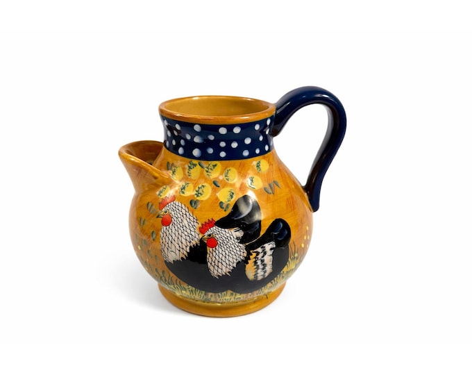 Rooster Chicken Chick Pottery Pitcher Ceramic Ambience Collection By Giani Hand Painted Farmhouse Primitive Country Rustic Granny Core
