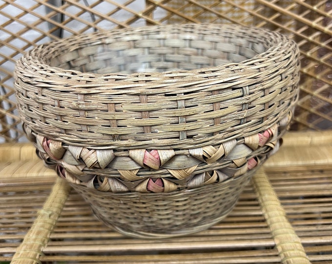 Retro | Wicker | Planter | Pot Cover | Green | Pink | Boho