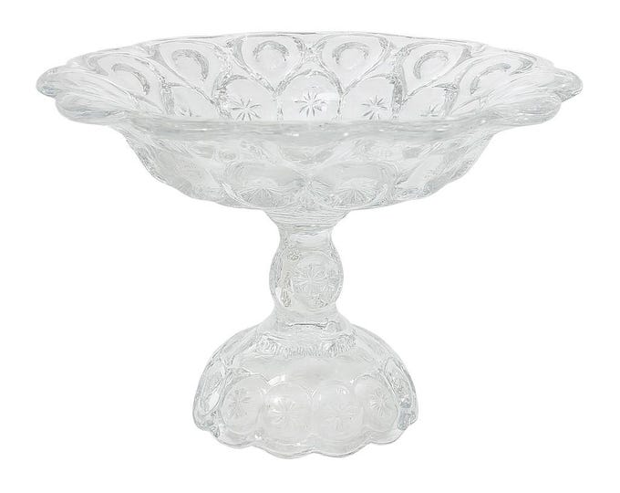 Glass Compote Centerpiece Pedestal Clear | Adams Palace L E Smith Moon and Stars Art Flared Glassware Large Bowl | Vintage Decorative Accent