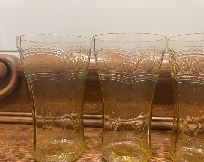Vintage Federal Glass Patrician Amber Large Tumblers - Set of 4