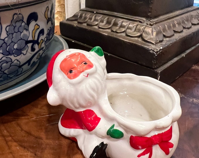 Vintage | Mid Century | Santa Planter Candy Cane Holder Tea Light | Handpainted Japan