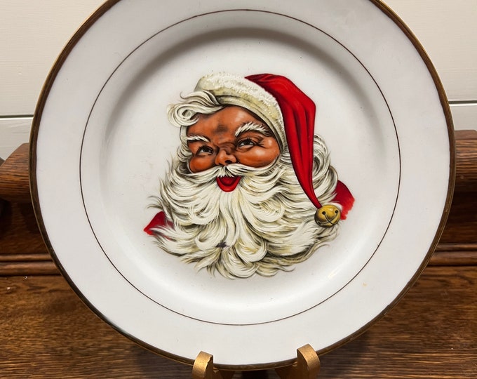 Vintage | Jolly Santa | Cookie Plate | Gold Trimmed | Porcelain | China