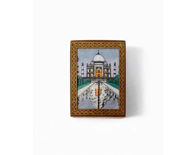 Inlay Wood Trinket Ring Souvenir Box Taj Mahal Wooden Sand Art Agra Traditional Ethnic Indian India Velvet Lined Home Decor Decorative