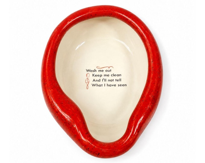 Ashtray Miniature Bed Pan Vintage Trinket Dish Kitschy Ceramic "Wash Me Out" Speckled Hand Painted