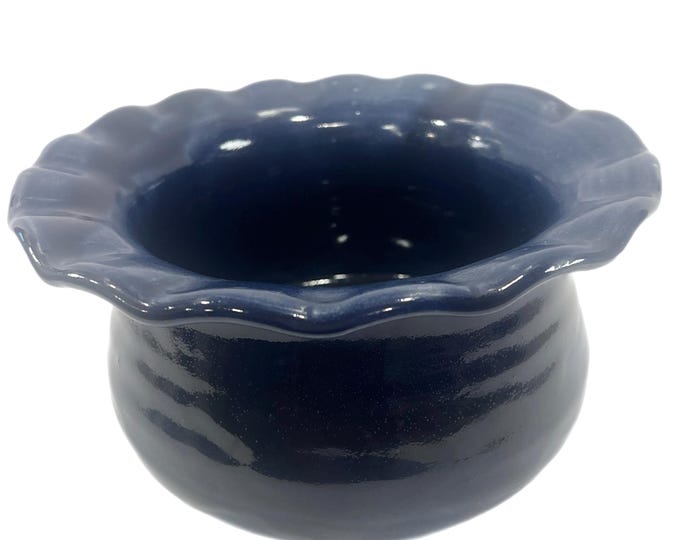 Flower Pot Planter Centerpiece Bowl Pottery | Cobalt Blue -Hand Thrown - Studio Art -  Glaze - Unique Texture - Vance Dunn Chatham County NC