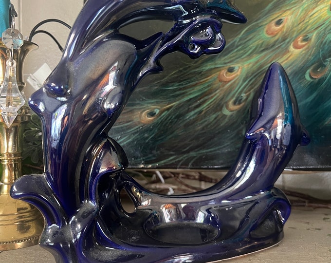 Marex Beach Accents Purple Blue Iridescence Dolphin Figurine Handmade Poland