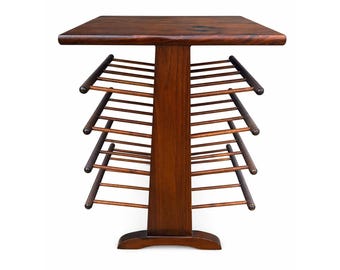Side Table Magazine Rack Wood Tiered Record Holder Turned Spindle Vintage Handmade Bucciarelli Mid Century Modern Pine Josef Frank Style