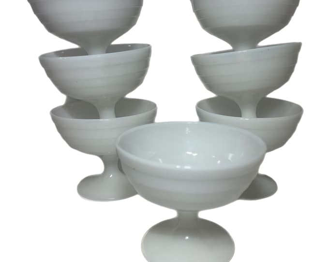 Vintage Hazel Atlas Moderntone White Milk Glass Footed Dessert| Champagne Custard Cups, Set of 7