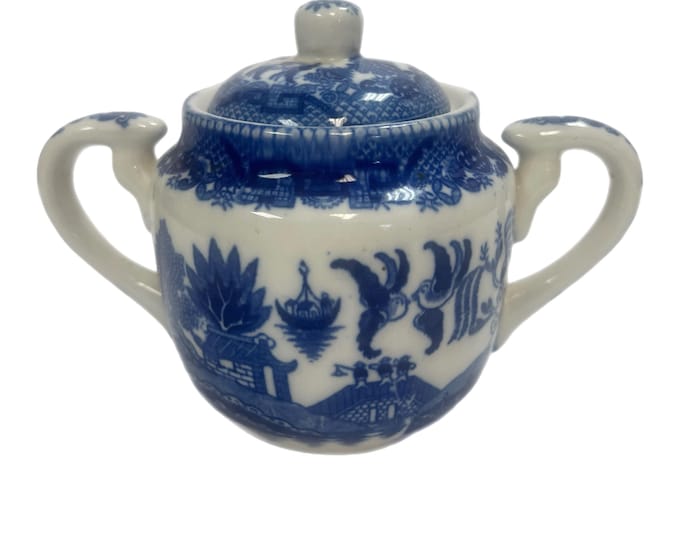 Vintage | Blue Willow Fine Quality Japan Sugar Bowl - 4-1/4" Tall - Classic, Timeless, Oriental | Blue White Chinoiserie Grand Millennial