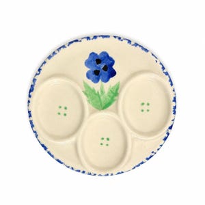 Mini Deviled Egg Tray Keramik Handmålad Svampform Blommor Vintage Stuga Mormor Core Bondgård 3 ägghållare